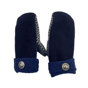 Handmade Navy Blue Button Mittens Wool Felt Fleece Lined Unbranded Boutique